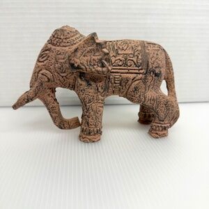 Vintage Pottery Elephant Figurine Carved Tribal Statue Home Decor Boho HEAVY